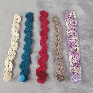 Lot of 5 Handmade Crocheted Bracelets Unique Button Closure Assorted Colors